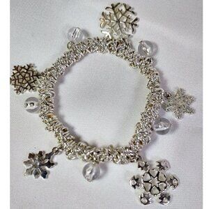 Snowflake Charm Clear Beads Stretch Chain Bracelet